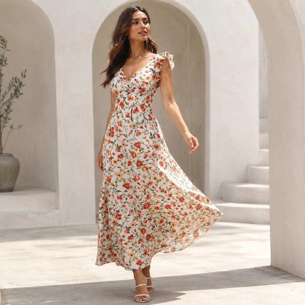 Vero Moda Floral Maxi Dress Boho Cottagecore Ankle Length Red Print S NWT